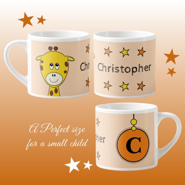 Tasse Expresso Girafe jaune orangé mignonne avec étoiles enfant (Créateur téléchargé)