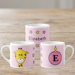 Tasse Expresso Girafe mignon pour enfants nom initiale rose