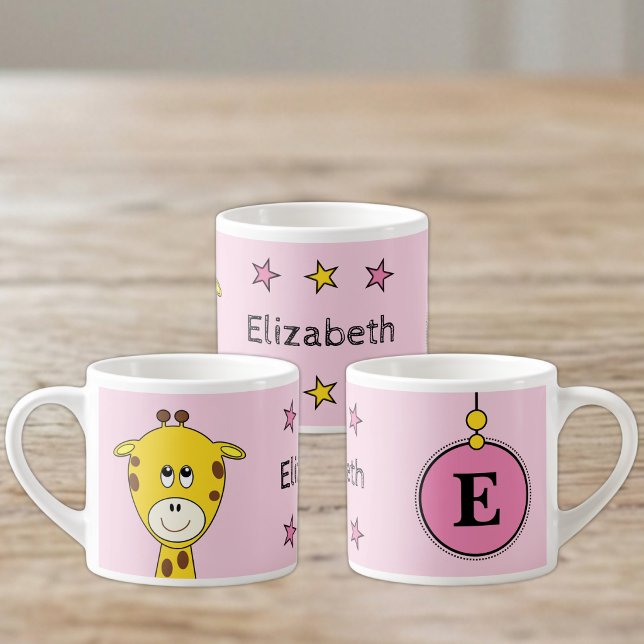Tasse Expresso Girafe mignon pour enfants nom initiale rose (Créateur téléchargé)