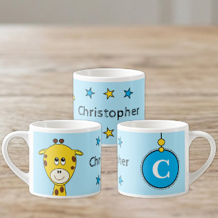 Tasse Expresso Girafe mignonne bleu jaune avec étoiles enfant