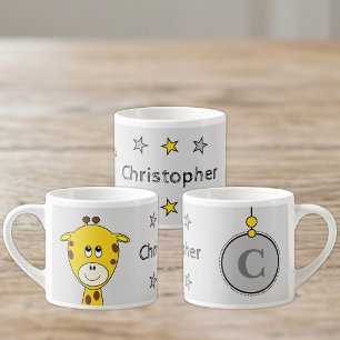 Tasse Expresso Girafe mignonne grise jaune avec étoiles enfant