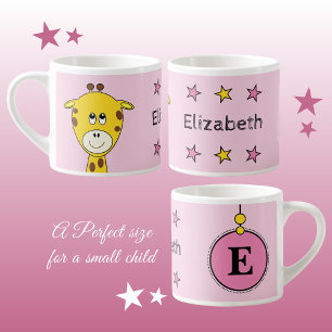 Tasse Expresso Girafe mignonne jaune rose avec étoiles enfant