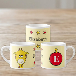 Tasse Expresso Girafe mignonne rouge jaune avec étoiles enfant