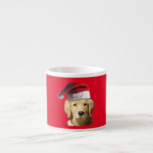 Tasse Expresso Golden Retriever portant un Casquette du Père Noël