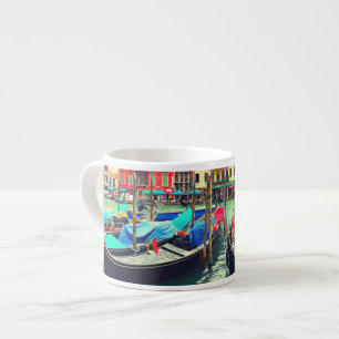 Tasse Expresso Gondolas Sur Grand Canal, Venise, Italie. Retro
