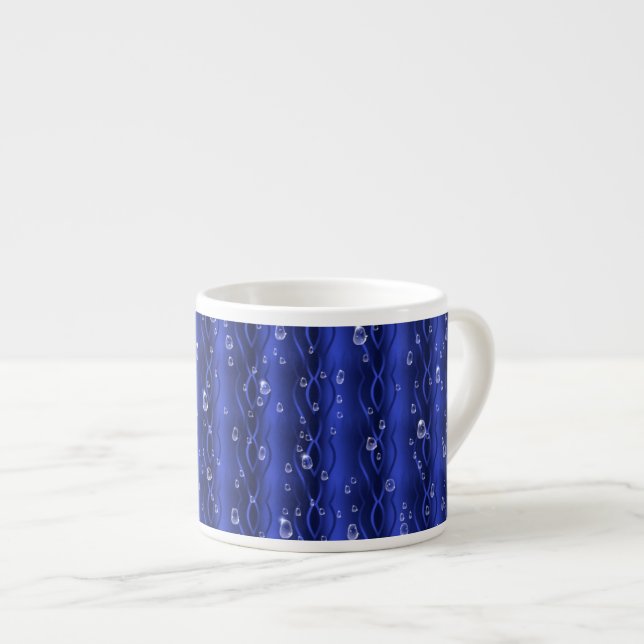 Tasse Expresso gouttes de pluie sur le métal bleu (Devant droit)