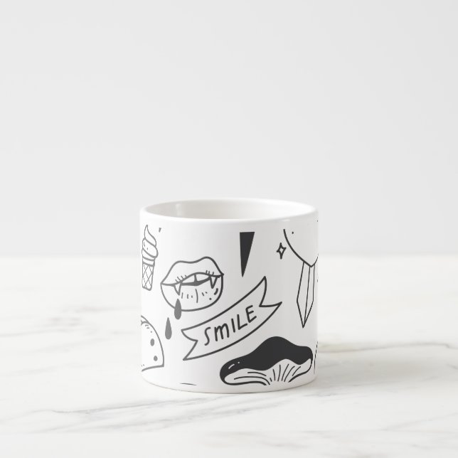 Tasse Expresso Graffiti mignon : Doodle Art Set. (Devant)