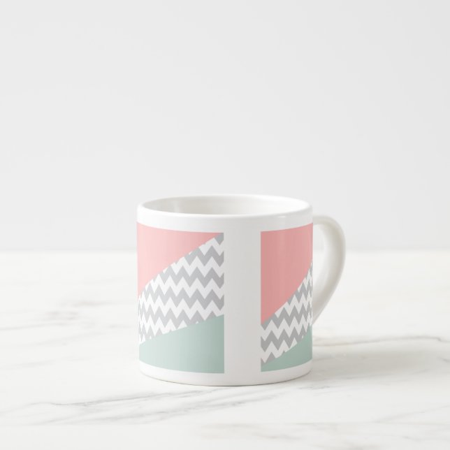 Tasse Expresso Gray Chevron Mint et Coral (Devant droit)