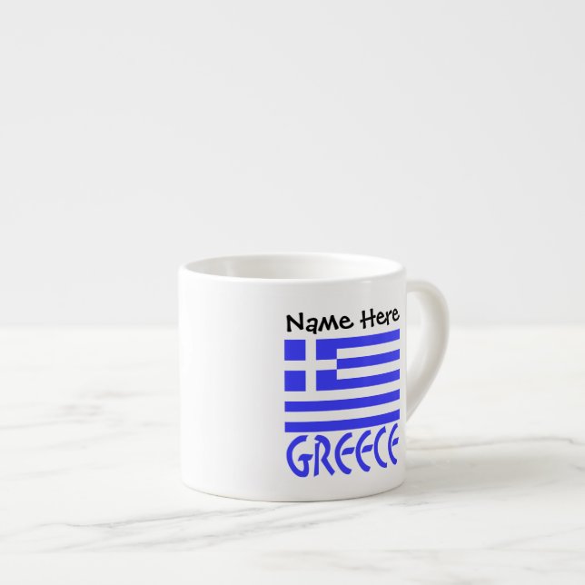 Tasse Expresso Grèce et drapeau grec avec votre nom (Devant droit)