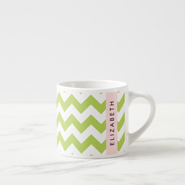 Tasse Expresso Green Zigzag, Green Chevron, Votre Nom (Droite)