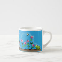 Grenouille mignonne et abeille dans le jardin dess