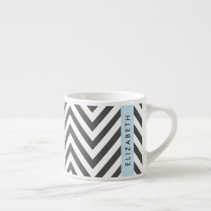 Tasse Expresso Grey Zigzag, Grey Chevron, Bleu, Votre Nom