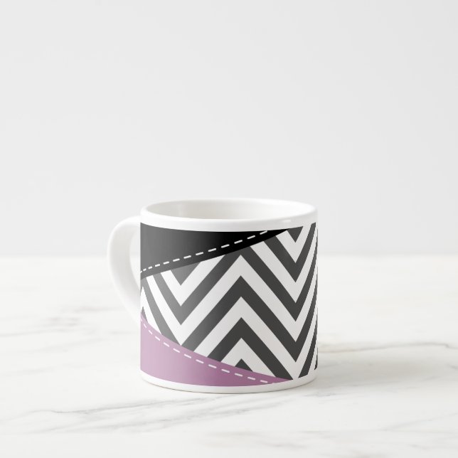 Tasse Expresso Gris Zigzag, Gris Chevron, Motif Zigzag, Violet (Devant gauche)