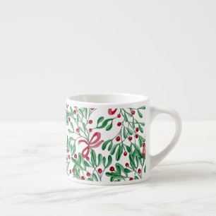 Tasse Expresso Guiirlande de gui rustique aquarelle peinte à la m