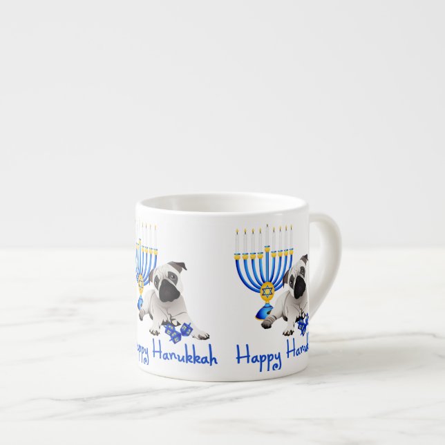 Tasse Expresso Hanoukka Carlin avec Menorah et Dreidels (Devant droit)