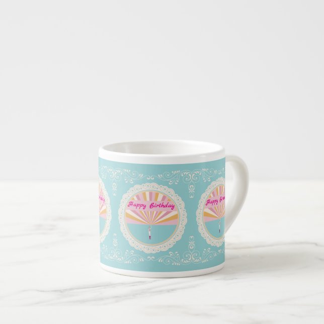 Tasse Expresso Happy Birthday Fun Mug, Blue Pink Rainbow (Devant droit)