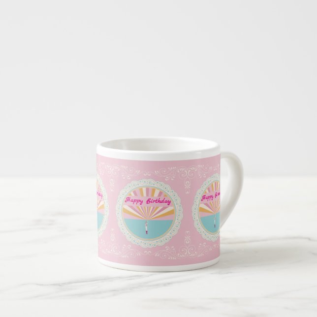 Tasse Expresso Happy Birthday Fun Mug, Cute Pink Rainbow (Devant droit)