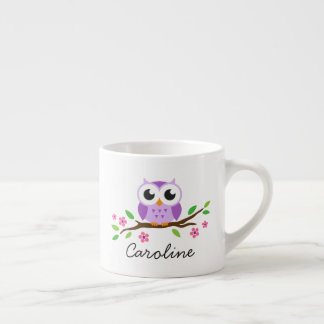 Tasse Expresso Hibou pourpre sur le nom personnalisé mignon de