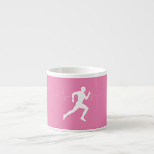 Tasse Expresso Homme coureurs Silhouette sur Arrière - plan rose