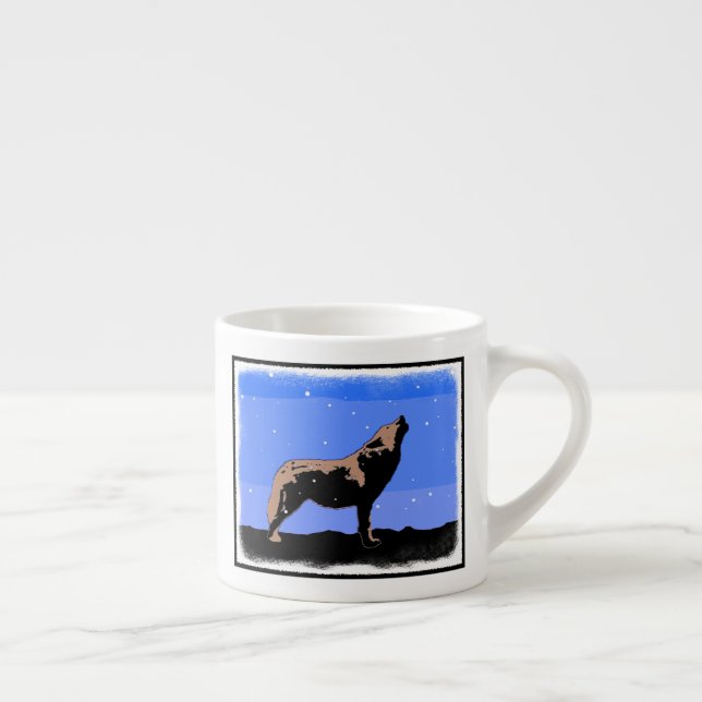 Tasse Expresso Howling Wolf en hiver - Art faunique original (Droite)