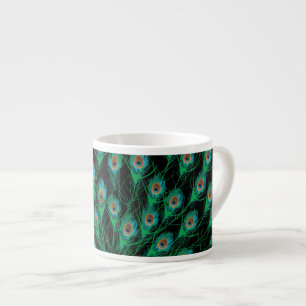 Tasse Expresso Illustration avec des plumes de paon sur le noir