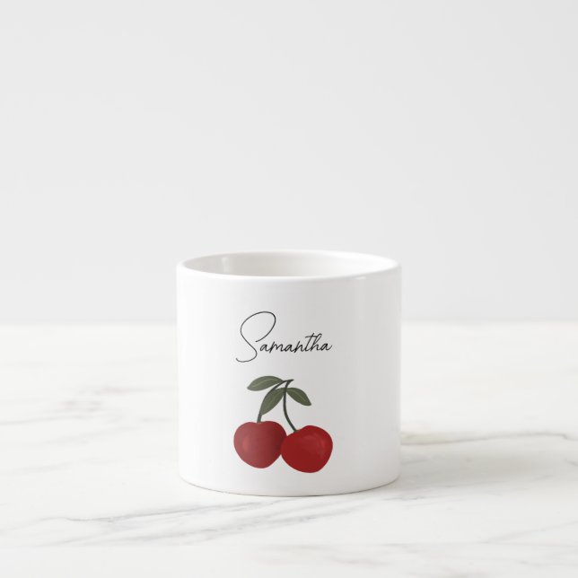 Tasse Expresso Illustration de deux cerises rouges | Art de fruit (Devant)