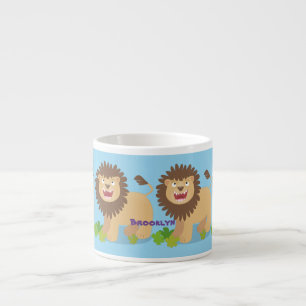 Tasse Expresso Illustration de l'effervescence de lions heureux