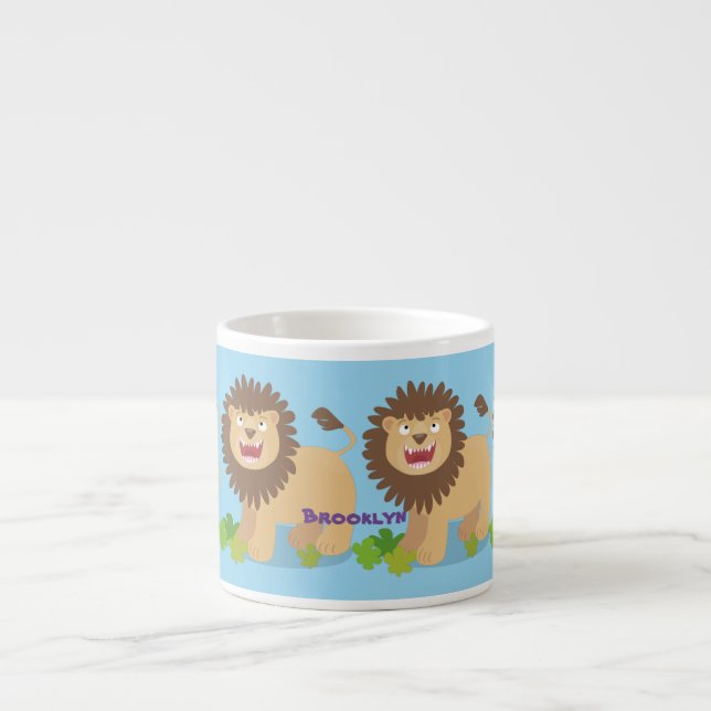 Tasse Expresso Illustration de l'effervescence de lions heureux (Devant)