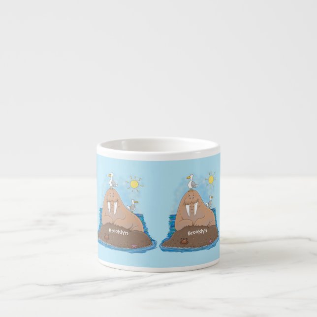 Tasse Expresso Illustration drôle de morse joyeux (Devant)