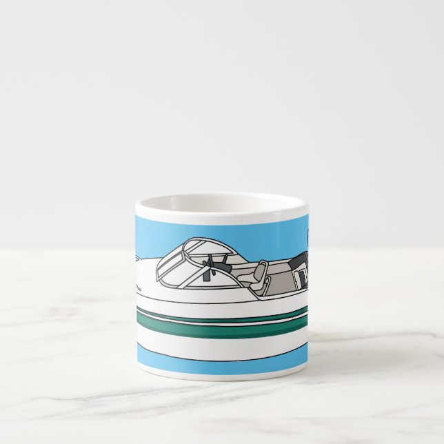 Tasse Expresso Illustration d'un bateau à moteur (Devant)