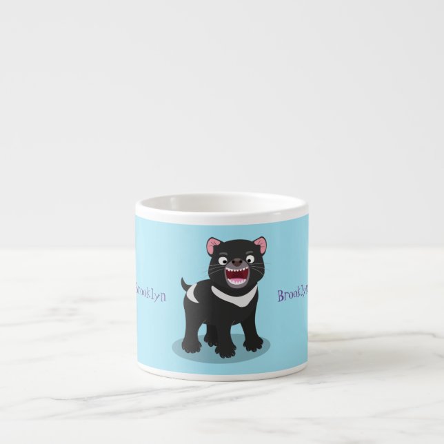 Tasse Expresso Illustration d'un diable de Tasmanie affamé (Devant)