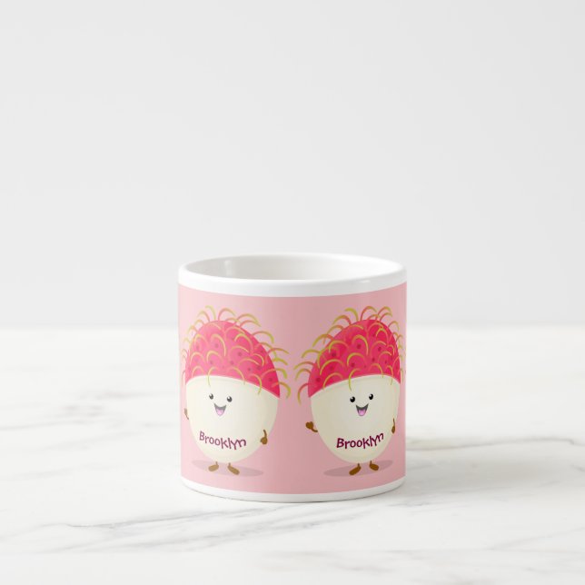 Tasse Expresso Illustration mignon du ramboutan rose (Devant)