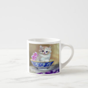 Tasse Expresso Illustration vintage de chaton blanc
