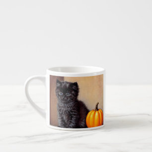 Tasse Expresso Illustration vintage Halloween Black Kitten