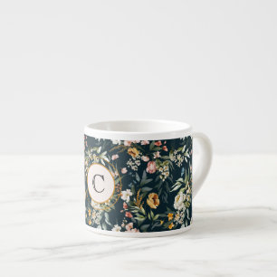 Tasse Expresso Initiale, aquarelle vintage florale des années 160