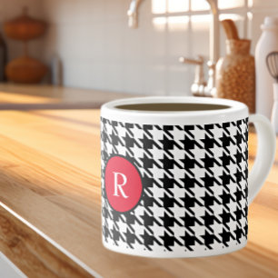 Tasse Expresso Initiale, Noir & Blanc Motif Houndstooth 6oz