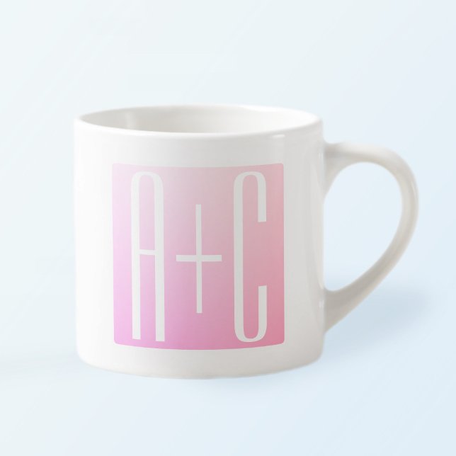 Tasse Expresso Initiales de couple | Gradation rose subtile (Créateur téléchargé)
