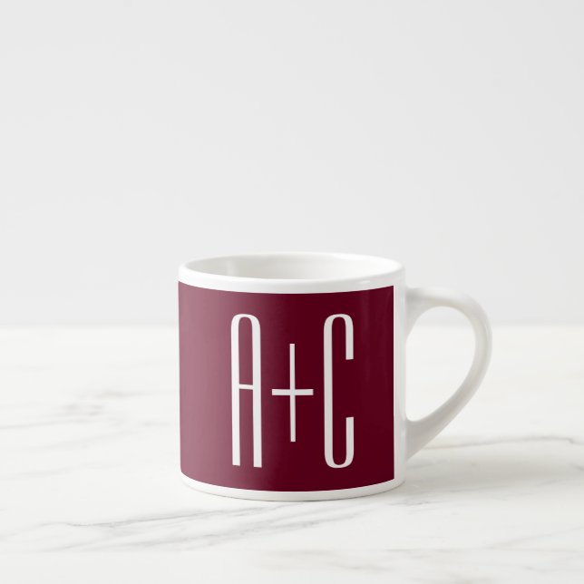 Tasse Expresso Initiales de couples simples | Blanc et bordeaux (Droite)