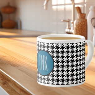 Tasse Expresso Initiales Monogrammes, Houndstooth Ocean Blue 6oz.