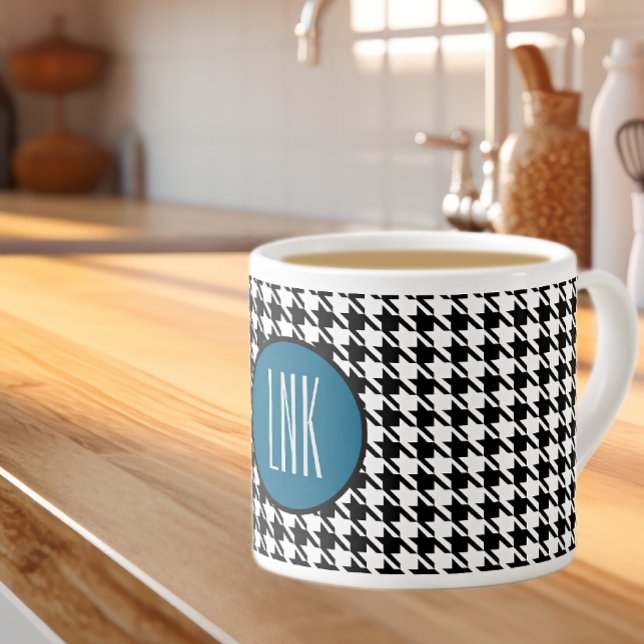 Tasse Expresso Initiales Monogrammes, Houndstooth Ocean Blue 6oz. (Créateur téléchargé)
