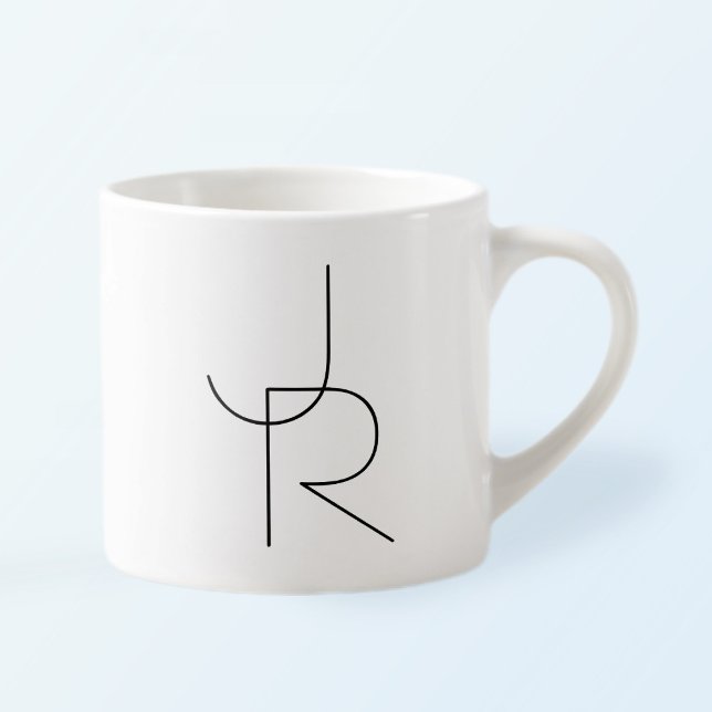 Tasse Expresso Initiales superposées Modern 2 | Noir sur Blanc (Créateur téléchargé)