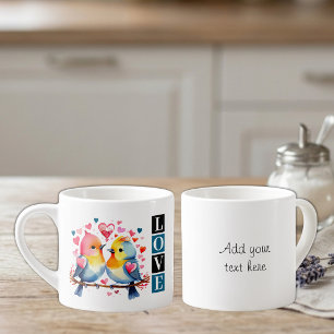 Tasse Expresso Inséparables texte personnalisé bleu