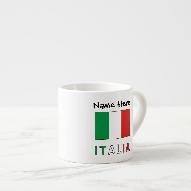 Tasse Expresso Italia e Bandiera Italiana con il Tuo Nome (Devant droit)