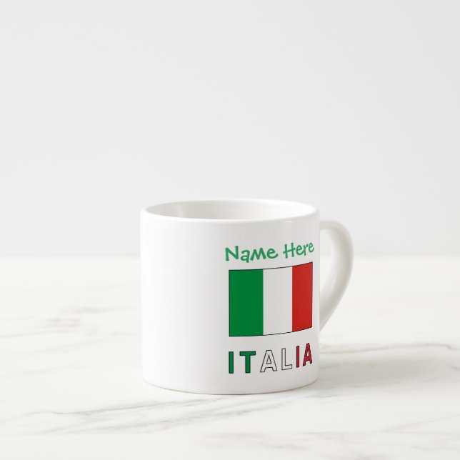 Tasse Expresso Italia e Bandiera Italiana Personnalisation verte (Devant droit)