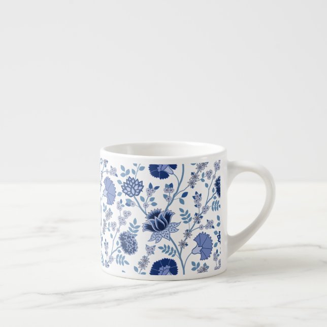 Tasse Expresso Jacobean Floral Big Motif Blues sur blanc (Droite)