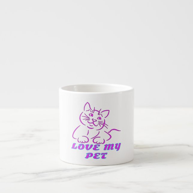 TASSE EXPRESSO J'AIME MON PETIT CHAT ROSE (Devant)