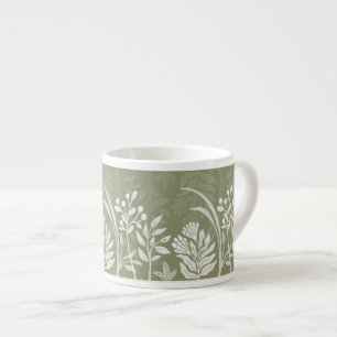 Tasse Expresso Jardin botanique folklorique floral vert olive ter