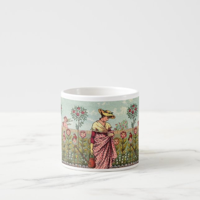 Tasse Expresso Jardin Cultivation Flower Woman Art Antique (Devant)