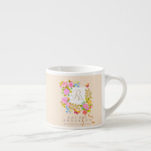 Tasse Expresso Jardin fleuri romantique monogramme beige