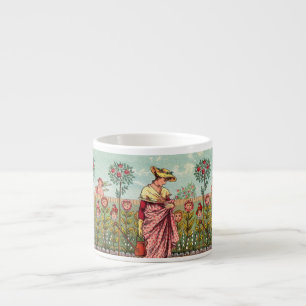 Tasse Expresso Jardin Fleurir Femme Art Antique